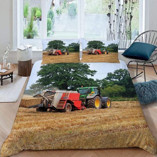 Housse De Couette X Tracteur Imprim¿¿ D Paysage Rural Parure De Lit Personnes Adultes Hypoallergique Microfibre Literie Avec Fermeture ¿¿Clair E