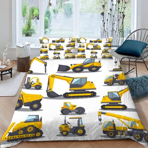Housse De Couette Tracteur De Dessin Anim¿¿ X Imprim¿¿ D V¿¿Hicule D'ing¿¿Nierie Parure De Lit Personnes Hypoallergique Microfibre Literie Pi¿¿Ces Avec F