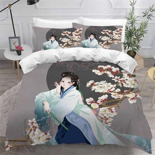 Housse De Couette Manga Fille X Imprim¿¿ D Style Chinois Oriental Parure De Lit Personnes Hypoallergique Microfibre Literie Pi¿¿Ces Avec Fermet