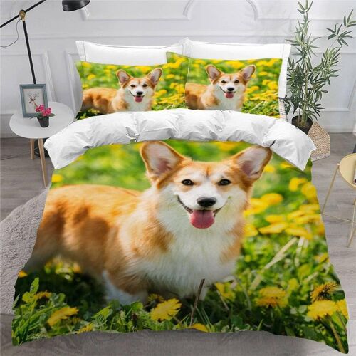 Pi¿¿Ces Parure De Lit Personnes Corgi Housse De Couette X Adultes Avec Fermeture ¿¿Clair Housse De Couette En Microfibre Chien Avec Taies D'or