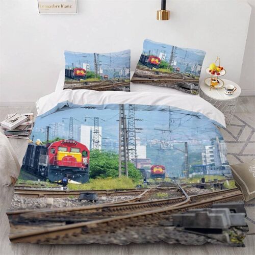Housse De Couette Train R¿¿Tro X Imprim¿¿ D Locomotive ¿¿ Vapeur Parure De Lit Personnes Hypoallergique Microfibre Literie Pi¿¿Ces Avec Fermeture ¿¿Clair