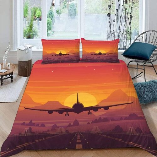 Avion Coucher De Soleil Housse De Couette X Imprim¿¿ D Paysage Parure De Lit Personnes Ado Fille Enfants Microfibre Literie Pi¿¿Ces Avec Fermet