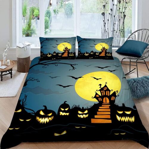 Pi¿¿Ces Parure De Lit Personnes Halloween Housse De Couette X Adultes Avec Fermeture ¿¿Clair Housse De Couette En Microfibre Lune Citrouille-Lanterne