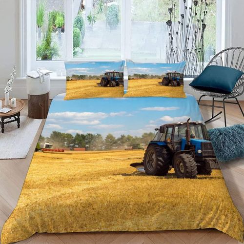 Pi¿¿Ces Parure De Lit Personnes Tracteur Housse De Couette X Adultes Avec Fermeture ¿¿Clair Housse De Couette En Microfibre Moissonneuse Avec