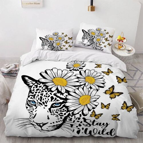 Housse De Couette Papillon L¿¿Opard X Imprim¿¿ D Abstrait Parure De Lit Personnes Hypoallergique Microfibre Literie Pi¿¿Ces Avec Fermeture ¿¿Clai