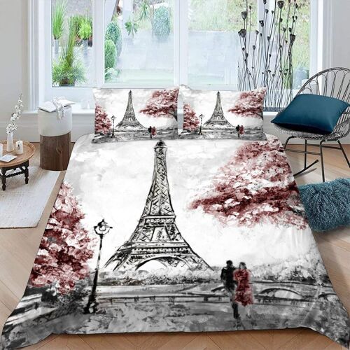Housse De Couette Tour Eiffel X Imprim¿¿ D Paris Parure De Lit Personnes Hypoallergique Microfibre Literie Pi¿¿Ces Avec Fermeture ¿¿Clair Et Ta