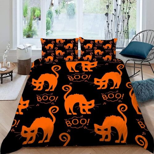 Housse De Couette X Halloween Imprim¿¿ D Chat Horreur Parure De Lit Personnes Adultes Hypoallergique Microfibre Literie Avec Fermeture ¿¿Clair Et Taie