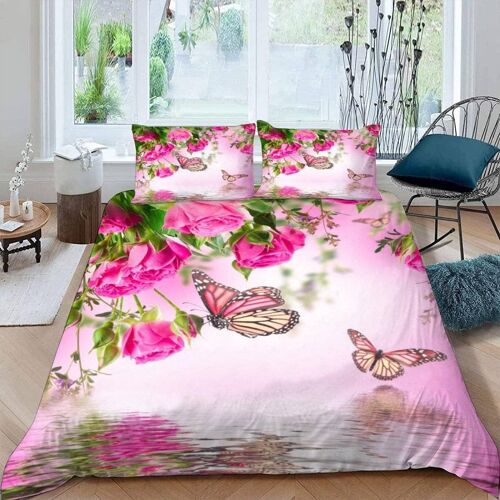 Housse De Couette X Rose Papillon Imprim¿¿ D La Nature Parure De Lit Personnes Adultes Hypoallergique Microfibre Literie Avec Fermeture ¿¿Clair