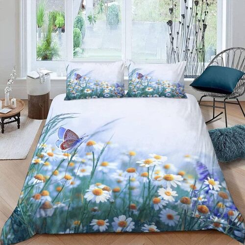 Housse De Couette X Papillon Imprim¿¿ D Nature Fleurs Parure De Lit Personnes Adultes Hypoallergique Microfibre Literie Avec Fermeture ¿¿Clair Et Taie