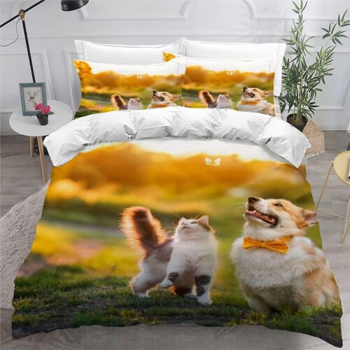 Pi¿¿Ces Parure De Lit Personnes Chat Chien Housse De Couette X Adultes Avec Fermeture ¿¿Clair Housse De Couette En Microfibre Animaux Mignons A
