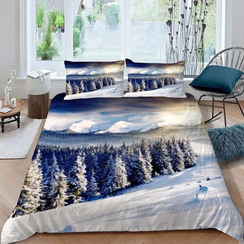 Housse De Couette Paysage D'hiver X Imprim¿¿ D For¿ºt Parure De Lit Personnes Hypoallergique Microfibre Literie Pi¿¿Ces Avec Fermeture ¿¿Clair Et