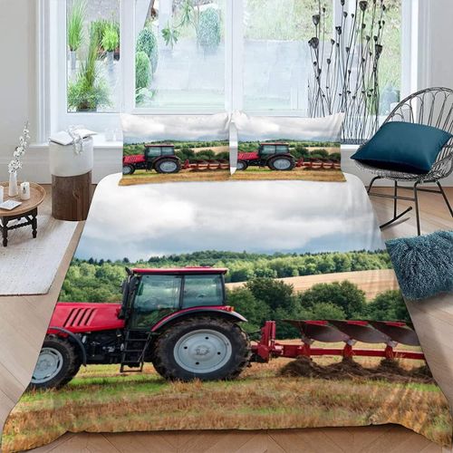 Housse De Couette Tracteur X Imprim¿¿ D Machines Agricoles Modernes Parure De Lit Personnes Hypoallergique Microfibre Literie Pi¿¿Ces Avec Ferm