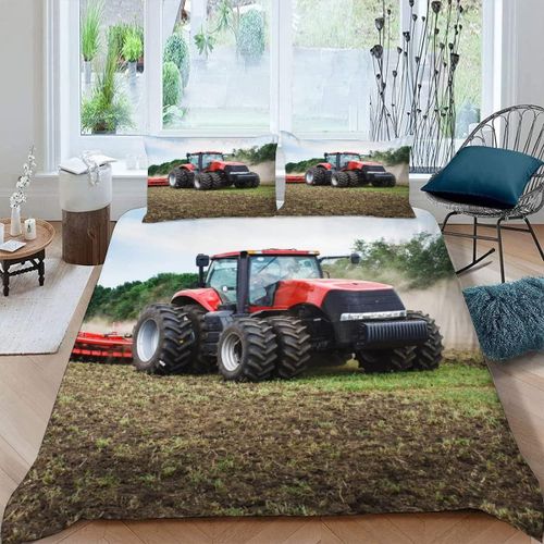 Pi¿¿Ces Parure De Lit Personnes Tracteur Housse De Couette X Adultes Avec Fermeture ¿¿Clair Housse De Couette En Microfibre Moissonneuse Moderne Avec