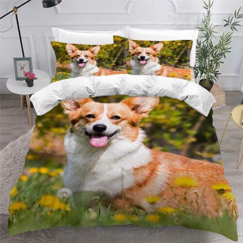Housse De Couette Corgi X Imprim¿¿ D Animaux Parure De Lit Personnes Hypoallergique Microfibre Literie Pi¿¿Ces Avec Fermeture ¿¿Clair Et Taies