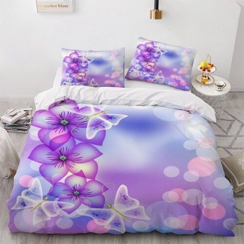Housse De Couette Papillon Fleur X Imprim¿¿ D Nature Parure De Lit Personnes Hypoallergique Microfibre Literie Pi¿¿Ces Avec Fermeture ¿¿Clair Et