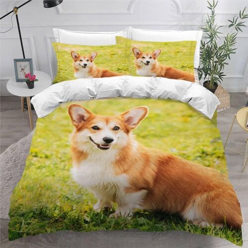 Housse De Couette Corgi X Imprim¿¿ D Chien De Compagnie Parure De Lit Personnes Hypoallergique Microfibre Literie Pi¿¿Ces Avec Fermeture ¿¿Clair