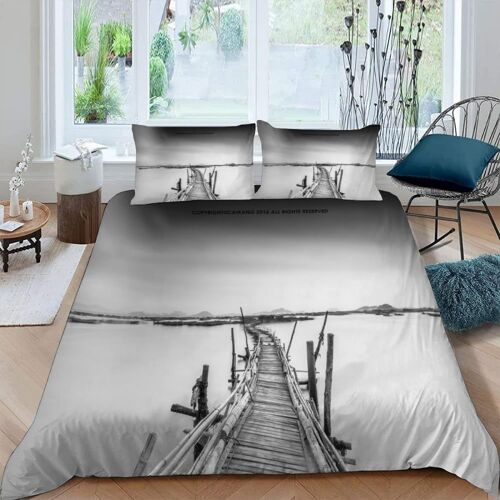 Housse De Couette X Pont De Bois Imprim¿¿ D Paysage Naturel Parure De Lit Personnes Adultes Hypoallergique Microfibre Literie Avec Fermeture ¿¿C