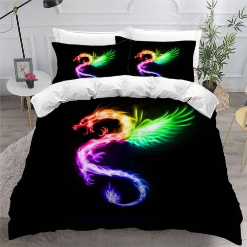 Dragon Housse De Couette X Imprim¿¿ D Arc En Ciel Parure De Lit Personnes Adultes Enfants Microfibre Literie Pi¿¿Ces Avec Fermeture ¿¿Clair Et