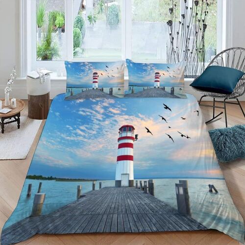 Phare Housse De Couette X Imprim¿¿ D Paysage Naturel Parure De Lit Personnes Adultes Enfants Microfibre Literie Pi¿¿Ces Avec Fermeture ¿¿Clair E