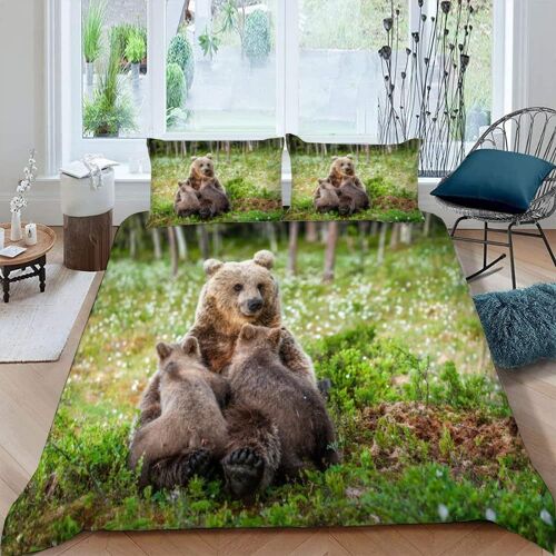 Ours Housse De Couette X Imprim¿¿ D Animal Parure De Lit Personnes Adultes Enfants Microfibre Literie Pi¿¿Ces Avec Fermeture ¿¿Clair Et Taies D