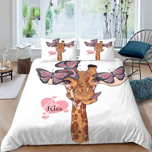 Housse De Couette X Dessin Anim¿¿ Girafe Imprim¿¿ D Animaux Mignons Parure De Lit Personnes Adultes Hypoallergique Microfibre Literie Avec Ferme