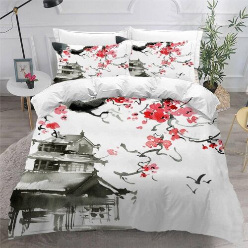 Housse De Couette Style Oriental X Imprim¿¿ D Aquarelle Peinture ¿¿ L'encre Parure De Lit Personnes Hypoallergique Microfibre Literie Pi¿¿Ces Avec Ferm