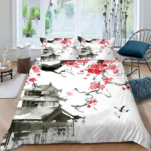 Housse De Couette X Adultes D Style Oriental Parure De Lit Personnes Aquarelle Peinture ¿¿ L'encre Douce Microfibre Housse De Couette Pi¿¿Ces Avec Fer