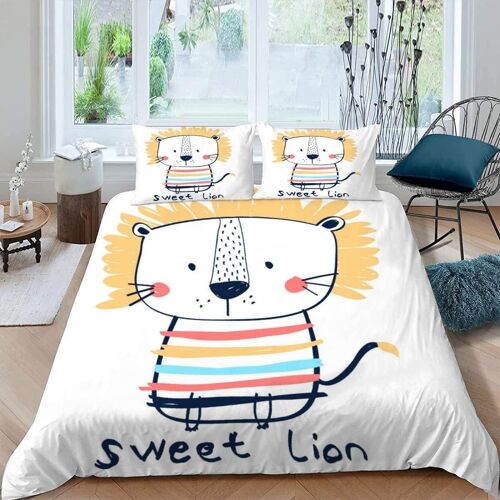 Housse De Couette X Lion De Bande Dessin¿¿E Imprim¿¿ D Animaux Mignons Parure De Lit Personnes Adultes Hypoallergique Microfibre Literie Avec Fermeture