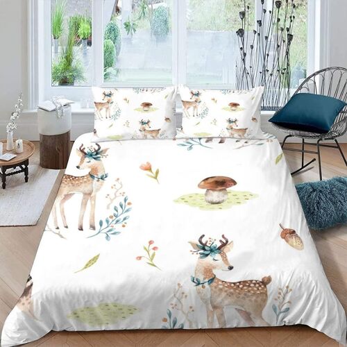 D Cerf Mignon Parure De Lit Personnes Animaux Aquarelles Housse De Couette X Enfant Adultes Literie En Microfibre Pi¿¿Ces Avec Fermeture ¿¿Clai