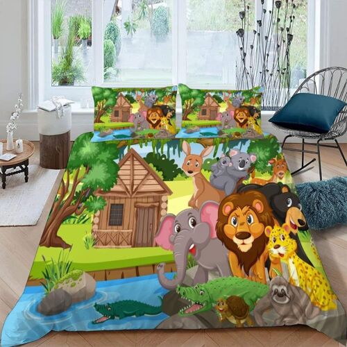 ¿¿L¿¿Phant Lion Housse De Couette X Imprim¿¿ D Animaux De La For¿ºt Parure De Lit Personnes Ado Fille Enfants Microfibre Literie Pi¿¿Ces Avec Fermeture ¿¿