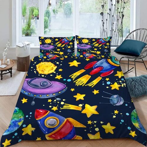 Housse De Couette X Espace Imprim¿¿ D Dessin Anim¿¿ Color¿¿ Parure De Lit Personnes Adultes Hypoallergique Microfibre Literie Avec Fermeture ¿¿Cla