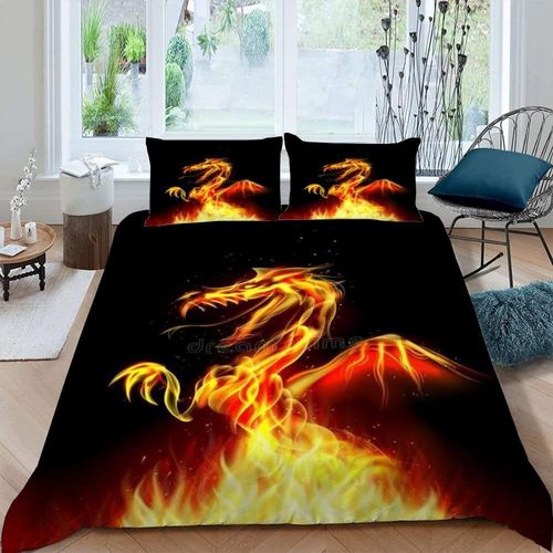 Dragon Housse De Couette X Imprim¿¿ D Flamme Parure De Lit Personnes Adultes Enfants Microfibre Literie Pi¿¿Ces Avec Fermeture ¿¿Clair Et Taies