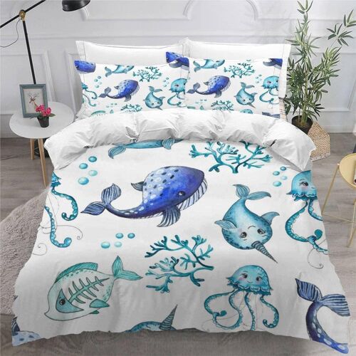 Housse De Couette X La Vie Sous-Marine Imprim¿¿ D Aquarelle Parure De Lit Personnes Adultes Hypoallergique Microfibre Literie Avec Fermeture ¿¿C