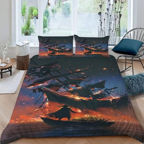 Housse De Couette X Bateau Imprim¿¿ D Style Anim¿¿ Parure De Lit Personnes Adultes Hypoallergique Microfibre Literie Avec Fermeture ¿¿Clair Et T