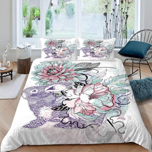Pi¿¿Ces Parure De Lit Personnes Lapin Fleur Housse De Couette X Adultes Avec Fermeture ¿¿Clair Housse De Couette En Microfibre Couleur Avec Ta