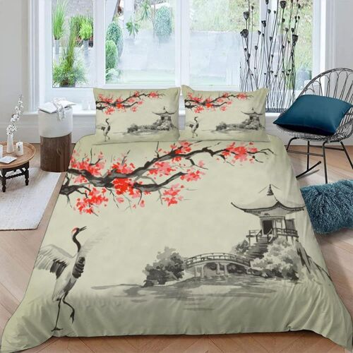 Pi¿¿Ces Parure De Lit Personnes Japon Sakura Housse De Couette X Adultes Avec Fermeture ¿¿Clair Housse De Couette En Microfibre Paysage Avec T