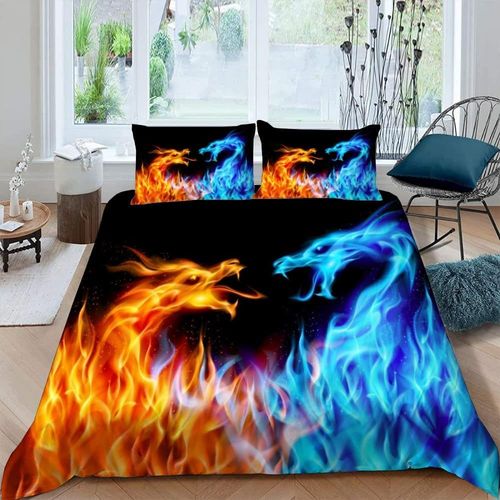 Dragon Housse De Couette X Imprim¿¿ D Feu De Glace Parure De Lit Personnes Ado Fille Enfants Microfibre Literie Pi¿¿Ces Avec Fermeture ¿¿Clair E