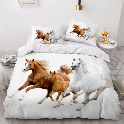 Parure De Lit Pour Enfant X Cm Cheval Housse De Couette Animaux Parure De Lit En Microfibre Ensemble De Literie + Taies D'oreiller Xcm