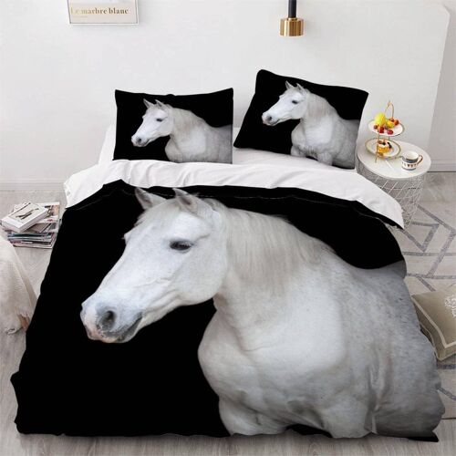 Housse De Couette X Cm Cheval Animaux Parure De Lit Adulte Avec Fermeture Eclaire Microfibre Ensemble De Literie + Taies D'oreiller Xcm