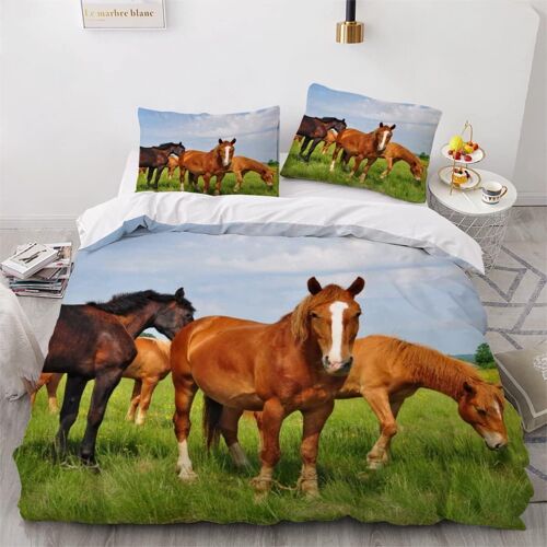 Parure De Lit Pour Enfant X Cm Cheval Housse De Couette Animaux Parure De Lit En Microfibre Ensemble De Literie + Taies D'oreiller Xcm