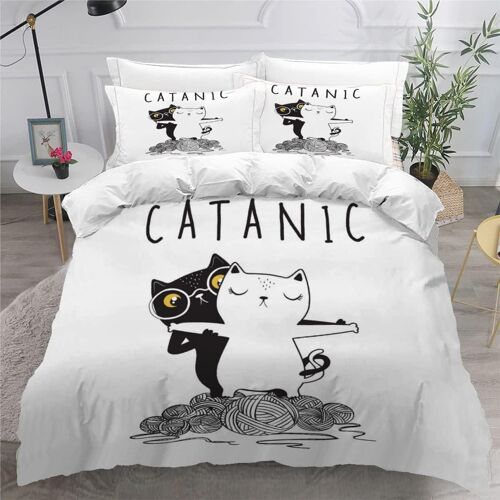 Housse De Couette X Enfant Chat D Imprimé Fille Parure De Lit Personnes Mignon Pièces Confortable Doux Microfibre Avec Fermeture Éclair Literie Et