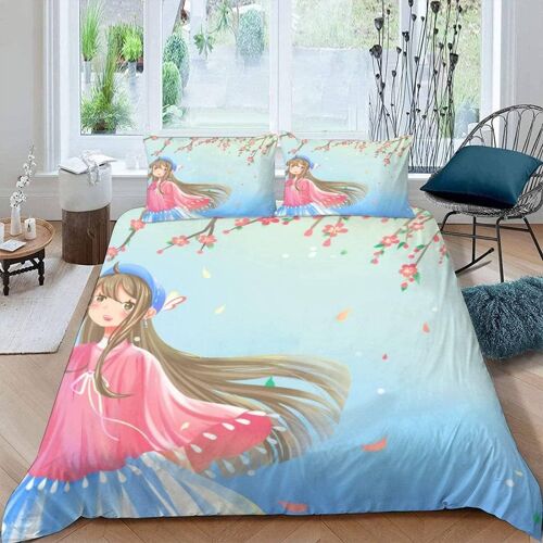 Housse De Couette X Cm Anime Fille De Dessin Animé Parure De Lit En Léger Et Doux Personnes Avec Fermeture Éclair Et Taies D'oreiller X