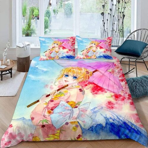Housse De Couette X Cm Anime Fille De Dessin Animé Parure De Lit En Léger Et Doux Personnes Avec Fermeture Éclair Et Taies D'oreiller X
