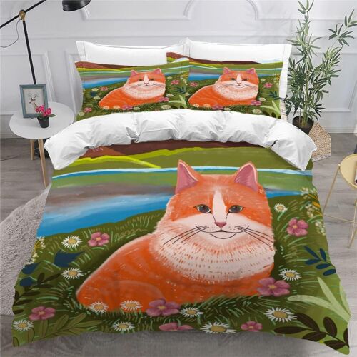 Housse De Couette X Enfant Chat D Imprimé Fille Parure De Lit Personnes Des Bandes Dessinées Pièces Confortable Doux Microfibre Avec Fermeture Éclai