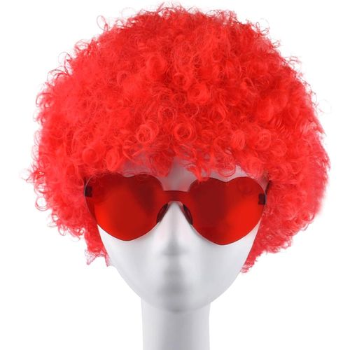 Kalanka-Perruque Afro Rouge Avec Lunettes Rouges En Forme De C?ur, Perruque Hip Hop Des Années 70, Perruque De Clown De Cirque, Cheveux Courts Bouclés Et Duveteux, Pour Cosplay, Halloween, Carnaval