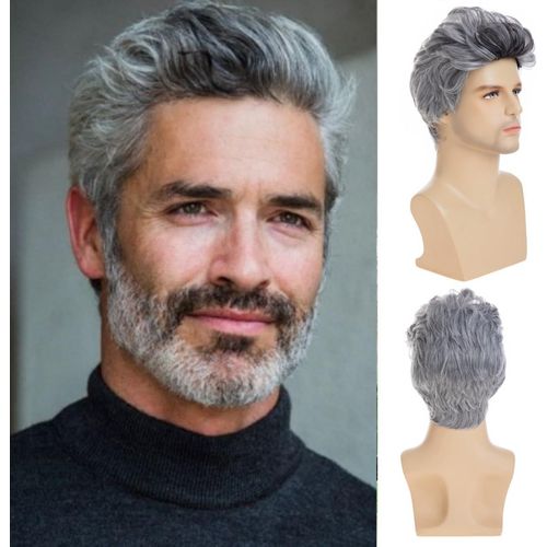 Tianyi-Perruque Pour Hommes Perruque Gris Court Synthétique Chaleur À La Chaleur Naturelle Halloween Perruque Jeu De Rôle