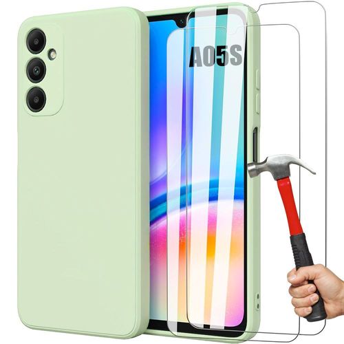 Coque + 2 Verres Trempés Pour Samsung Galaxy A05s (Pas Pour A05) Silicone Mat Protection Ultra Slim Souple - Vert - Booling