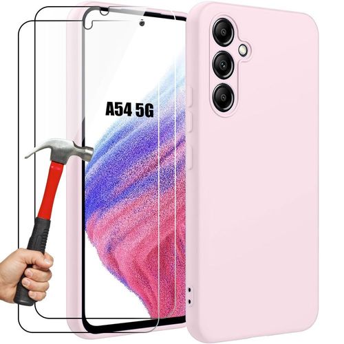 Coque Pour Samsung Galaxy A54 5g - Silicone Ultra Fine Léger Antichoc Rose Clair + 2 Verres Trempés - Booling