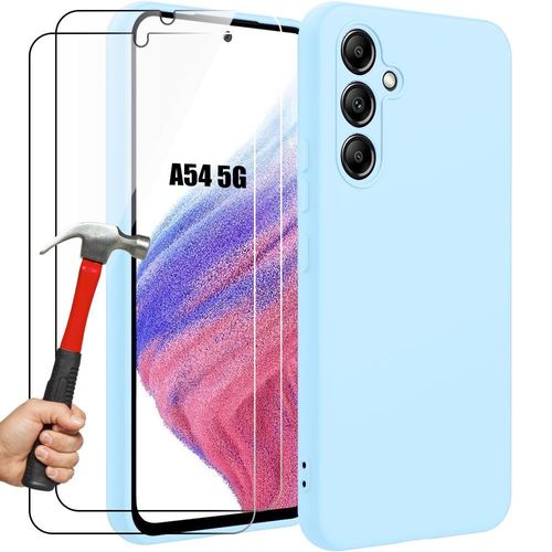Coque + 2 Verres Trempés Pour Samsung Galaxy A54 5g, Protection Silicone Fine Léger Efficace Antichoc Bleu Ciel - Booling