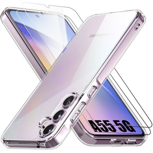 Coque Silicone Pour Samsung Galaxy A55 5g Avec 2 Verres Trempés Protection Transparente - E.F.Connection